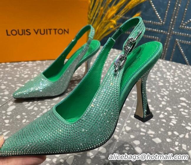 Classic Hot Louis Vuitton Sparkle Crystal Slingback Sandals with Chain 9.5cm Green 3020911