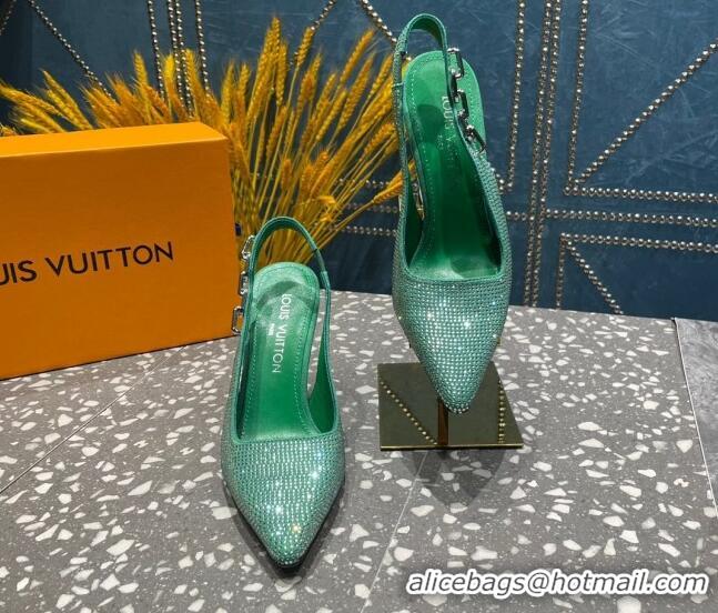 Classic Hot Louis Vuitton Sparkle Crystal Slingback Sandals with Chain 9.5cm Green 3020911