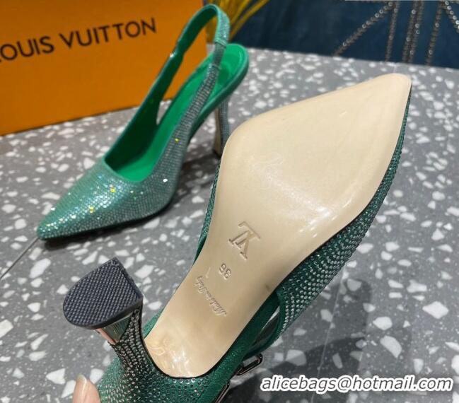 Classic Hot Louis Vuitton Sparkle Crystal Slingback Sandals with Chain 9.5cm Green 3020911