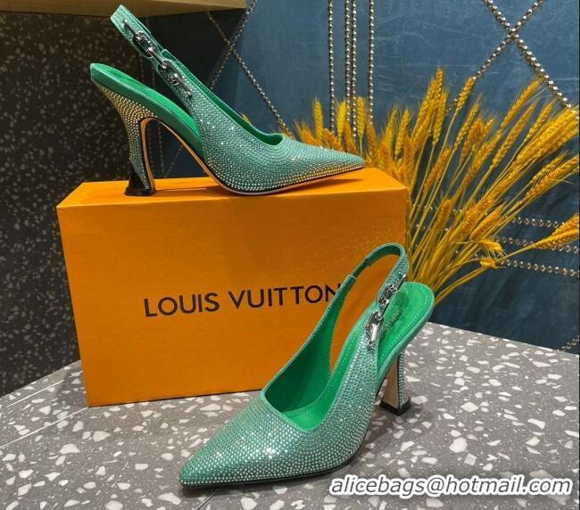 Classic Hot Louis Vuitton Sparkle Crystal Slingback Sandals with Chain 9.5cm Green 3020911