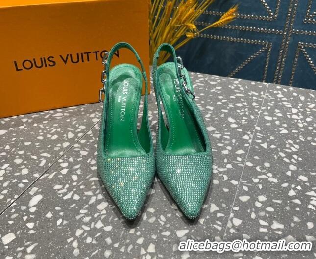 Classic Hot Louis Vuitton Sparkle Crystal Slingback Sandals with Chain 9.5cm Green 3020911