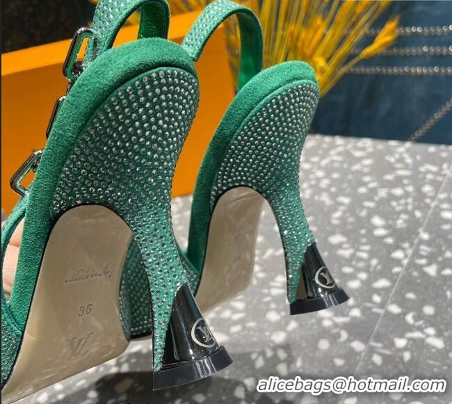 Classic Hot Louis Vuitton Sparkle Crystal Slingback Sandals with Chain 9.5cm Green 3020911