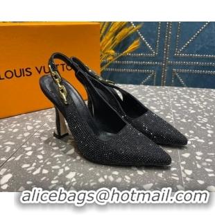 Grade Quality Louis Vuitton Sparkle Crystal Slingback Sandals with Chain 9.5cm Black 020912