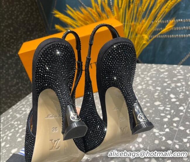 Grade Quality Louis Vuitton Sparkle Crystal Slingback Sandals with Chain 9.5cm Black 020912