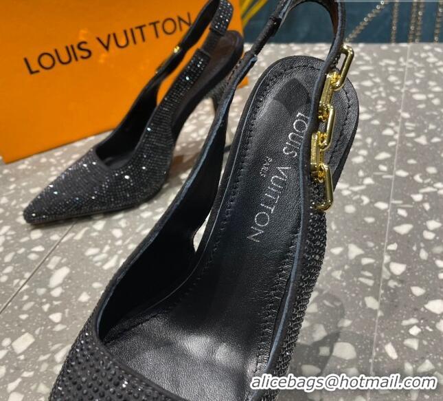 Grade Quality Louis Vuitton Sparkle Crystal Slingback Sandals with Chain 9.5cm Black 020912