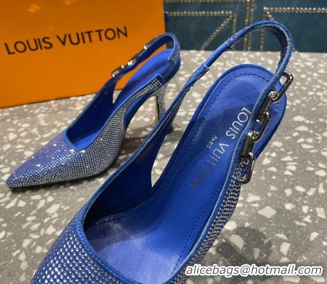 Stylish Louis Vuitton Sparkle Crystal Slingback Sandals with Chain 9.5cm Blue 020913