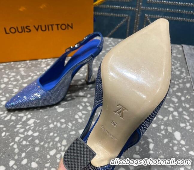 Stylish Louis Vuitton Sparkle Crystal Slingback Sandals with Chain 9.5cm Blue 020913