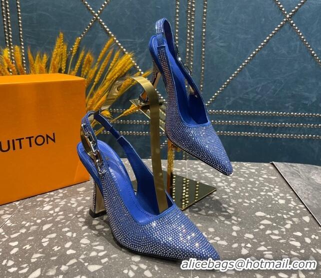 Stylish Louis Vuitton Sparkle Crystal Slingback Sandals with Chain 9.5cm Blue 020913