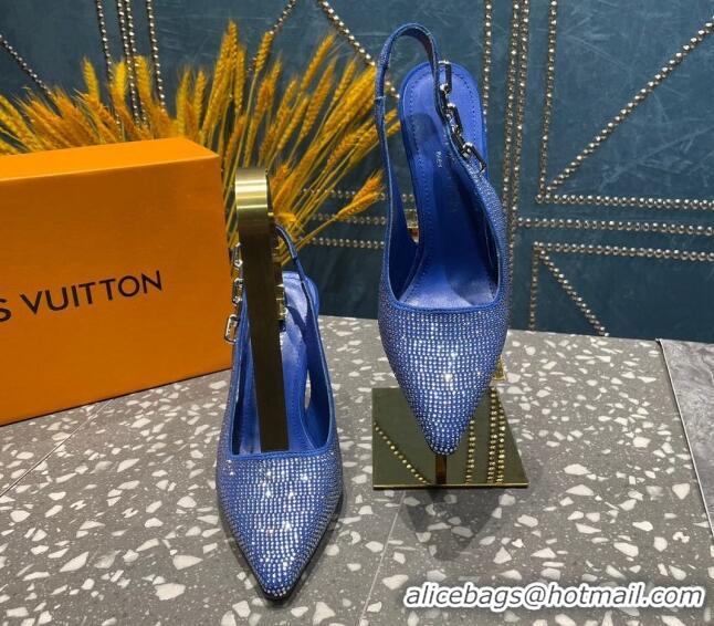 Stylish Louis Vuitton Sparkle Crystal Slingback Sandals with Chain 9.5cm Blue 020913