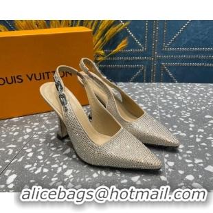 Best Product Louis Vuitton Sparkle Crystal Slingback Sandals with Chain 9.5cm Beige 020914