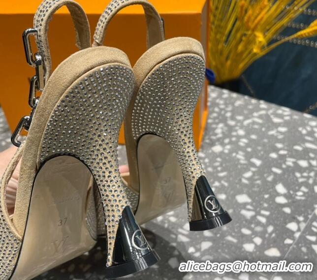 Best Product Louis Vuitton Sparkle Crystal Slingback Sandals with Chain 9.5cm Beige 020914