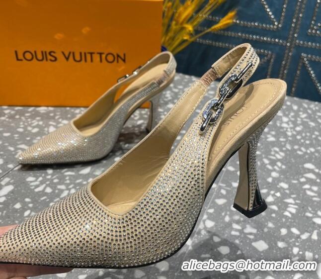 Best Product Louis Vuitton Sparkle Crystal Slingback Sandals with Chain 9.5cm Beige 020914