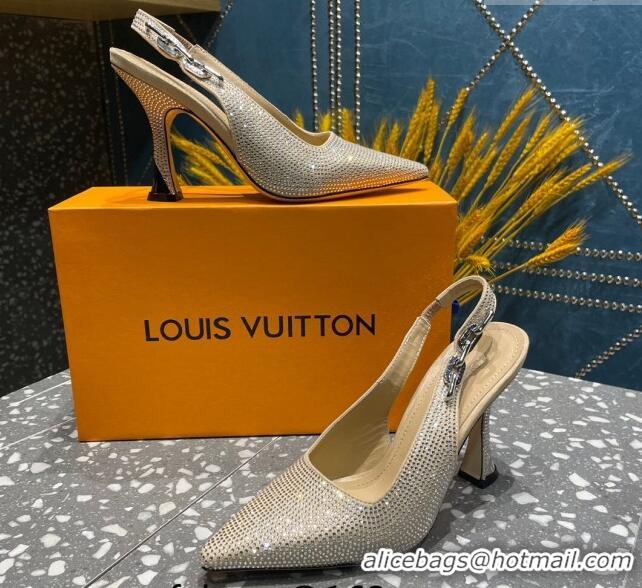 Best Product Louis Vuitton Sparkle Crystal Slingback Sandals with Chain 9.5cm Beige 020914