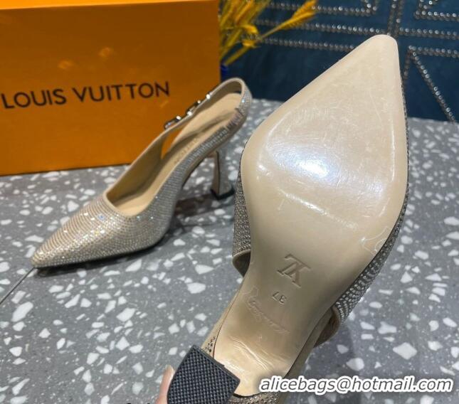 Best Product Louis Vuitton Sparkle Crystal Slingback Sandals with Chain 9.5cm Beige 020914