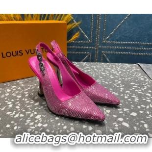 Luxury Cheap Louis Vuitton Sparkle Crystal Slingback Sandals with Chain 9.5cm Pink 020915