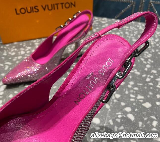 Luxury Cheap Louis Vuitton Sparkle Crystal Slingback Sandals with Chain 9.5cm Pink 020915