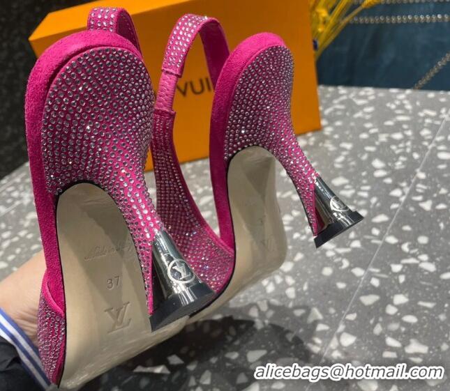 Luxury Cheap Louis Vuitton Sparkle Crystal Slingback Sandals with Chain 9.5cm Pink 020915