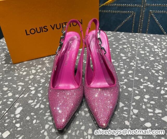 Luxury Cheap Louis Vuitton Sparkle Crystal Slingback Sandals with Chain 9.5cm Pink 020915