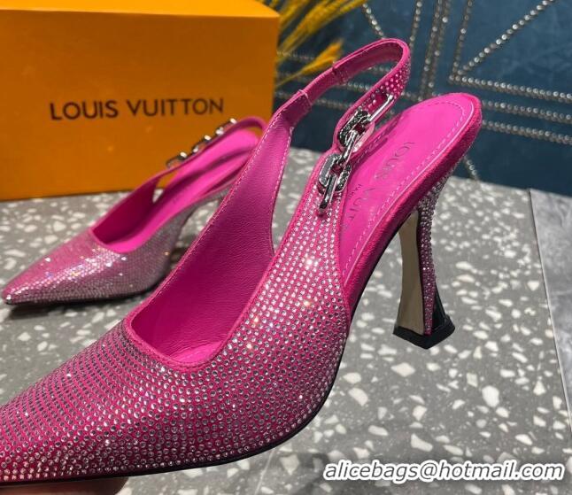 Luxury Cheap Louis Vuitton Sparkle Crystal Slingback Sandals with Chain 9.5cm Pink 020915