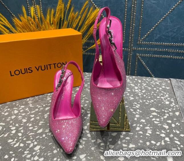 Luxury Cheap Louis Vuitton Sparkle Crystal Slingback Sandals with Chain 9.5cm Pink 020915