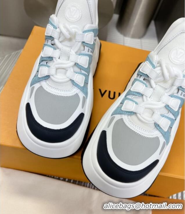 Stylish Louis Vuitton Lv Archlight 2.0 Platform Sneakers in Blue Leather and Fabric 022437