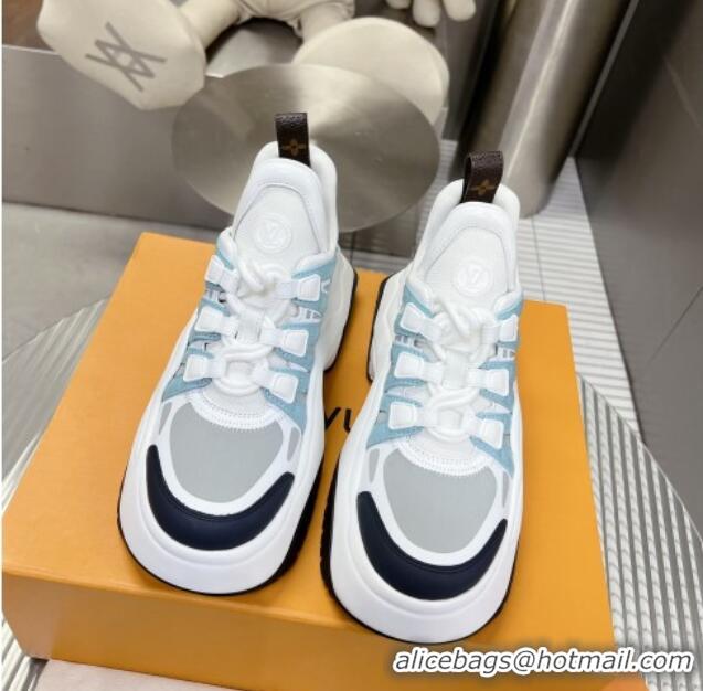 Stylish Louis Vuitton Lv Archlight 2.0 Platform Sneakers in Blue Leather and Fabric 022437