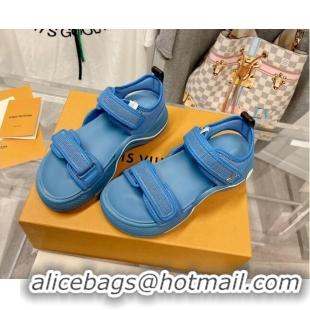 Charming Louis Vuitton LV Archlight Flat Sandals in Mesh and Leather Denim Blue 022443