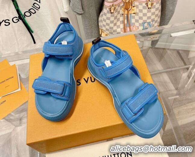 Charming Louis Vuitton LV Archlight Flat Sandals in Mesh and Leather Denim Blue 022443