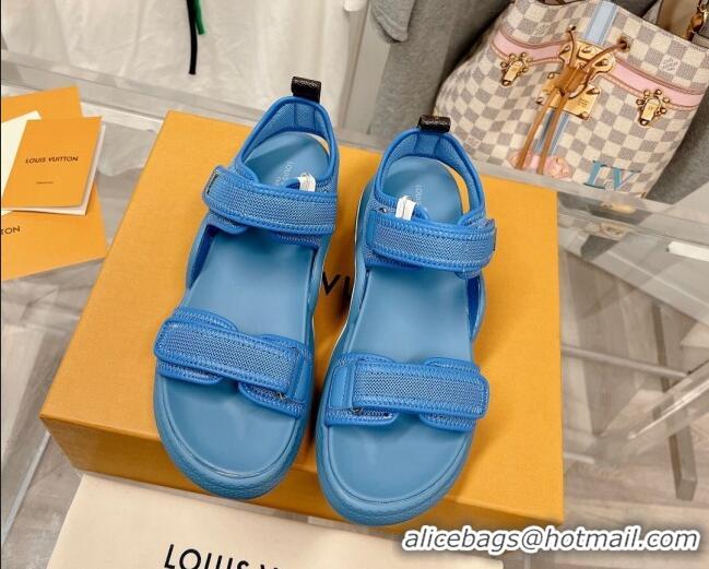 Charming Louis Vuitton LV Archlight Flat Sandals in Mesh and Leather Denim Blue 022443