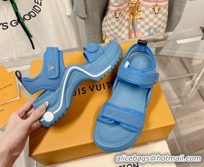 Charming Louis Vuitton LV Archlight Flat Sandals in Mesh and Leather Denim Blue 022443