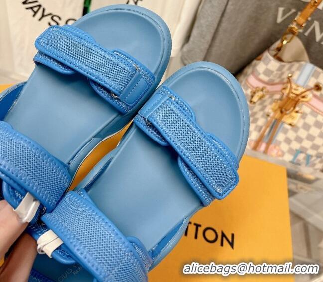 Charming Louis Vuitton LV Archlight Flat Sandals in Mesh and Leather Denim Blue 022443