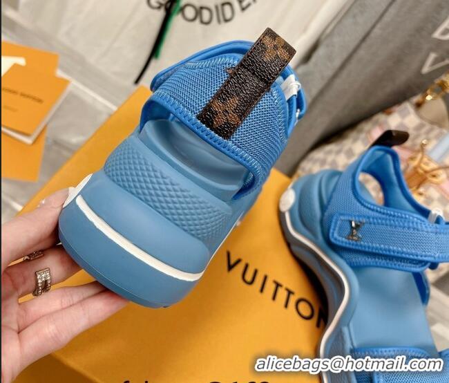 Charming Louis Vuitton LV Archlight Flat Sandals in Mesh and Leather Denim Blue 022443