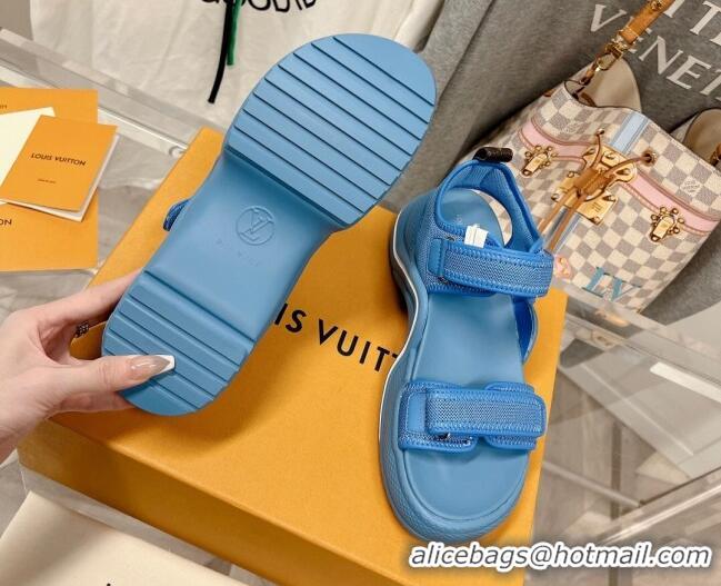 Charming Louis Vuitton LV Archlight Flat Sandals in Mesh and Leather Denim Blue 022443