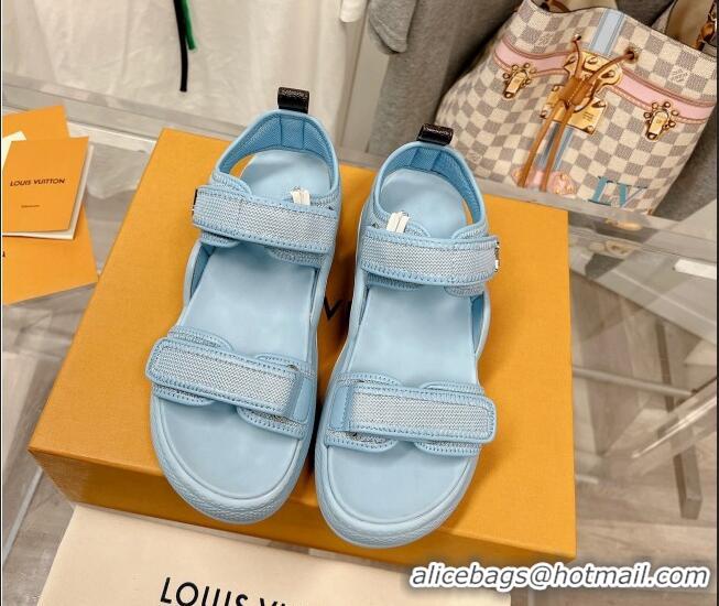 Hot Style Louis Vuitton LV Archlight Flat Sandals in Mesh and Leather Light Blue 022444