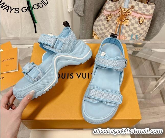 Hot Style Louis Vuitton LV Archlight Flat Sandals in Mesh and Leather Light Blue 022444