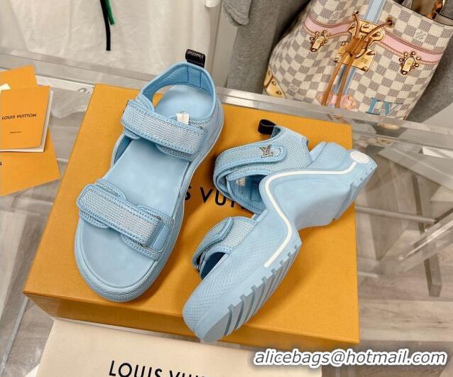 Hot Style Louis Vuitton LV Archlight Flat Sandals in Mesh and Leather Light Blue 022444