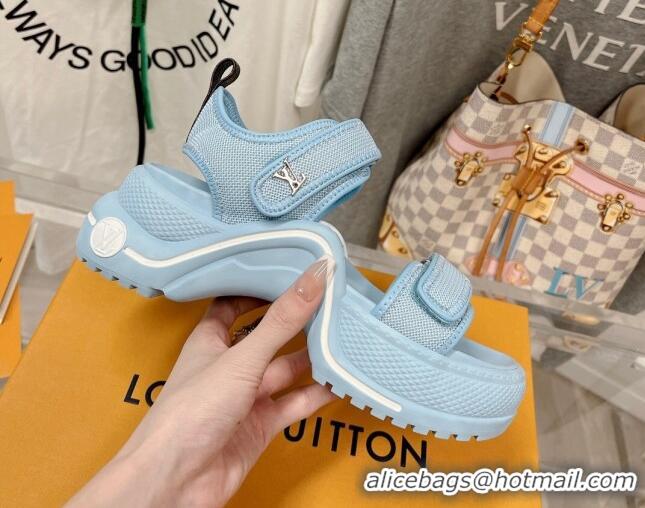 Hot Style Louis Vuitton LV Archlight Flat Sandals in Mesh and Leather Light Blue 022444