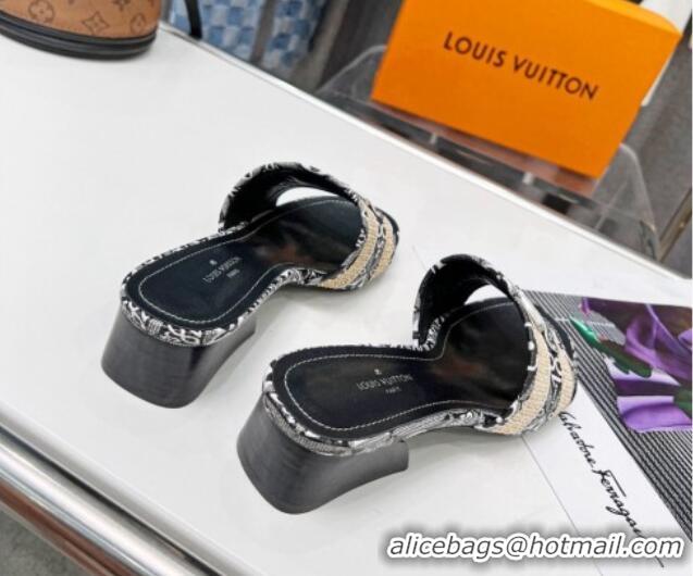 Good Looking Louis Vuitton Since 1854 Sienna Heel Slide Sandals 4cm in Raffia and Canvas Grey 022449