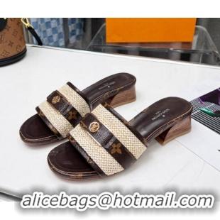 Popular Style Louis Vuitton Sienna Heel Slide Sandals 4cm in Raffia and Monogram Canvas 022451