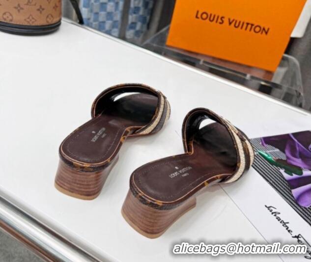 Popular Style Louis Vuitton Sienna Heel Slide Sandals 4cm in Raffia and Monogram Canvas 022451