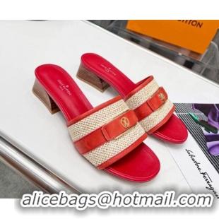 Low Cost Louis Vuitton Sienna Heel Slide Sandals 4cm in Raffia and Leather Red 022452