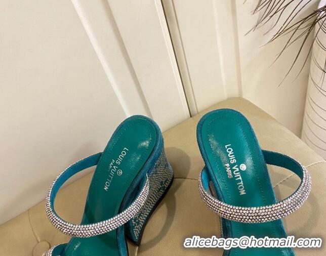 Luxury Louis Vuitton Appeal Wedge Slide Sandals 9.5cm Peacock Green 022870