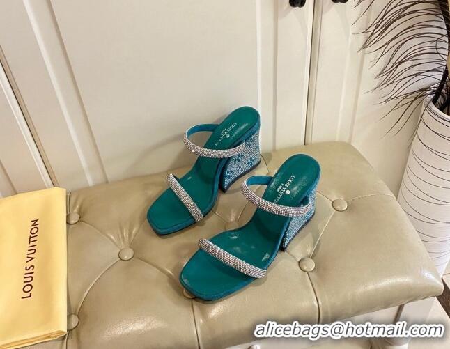 Luxury Louis Vuitton Appeal Wedge Slide Sandals 9.5cm Peacock Green 022870