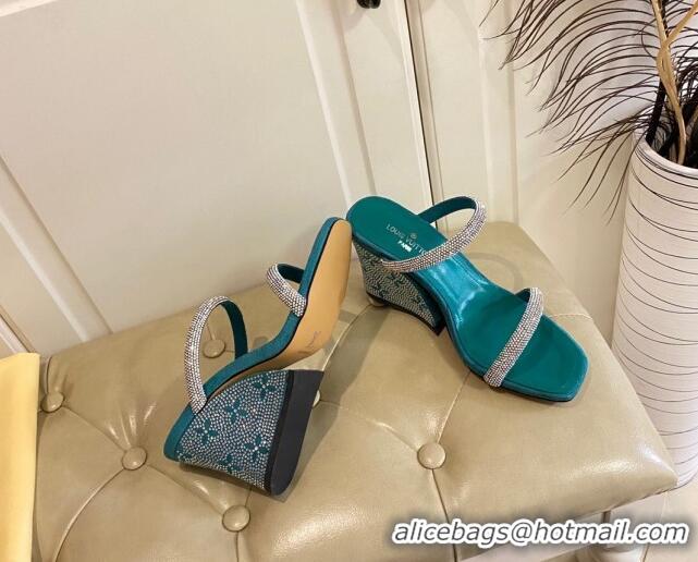 Luxury Louis Vuitton Appeal Wedge Slide Sandals 9.5cm Peacock Green 022870