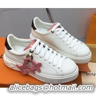 Hot Style Louis Vuitton Time Out Sneaker in Calf Leather with LV Charm White/Pink 022875