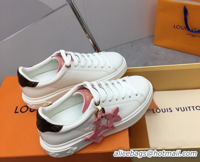 Hot Style Louis Vuitton Time Out Sneaker in Calf Leather with LV Charm White/Pink 022875