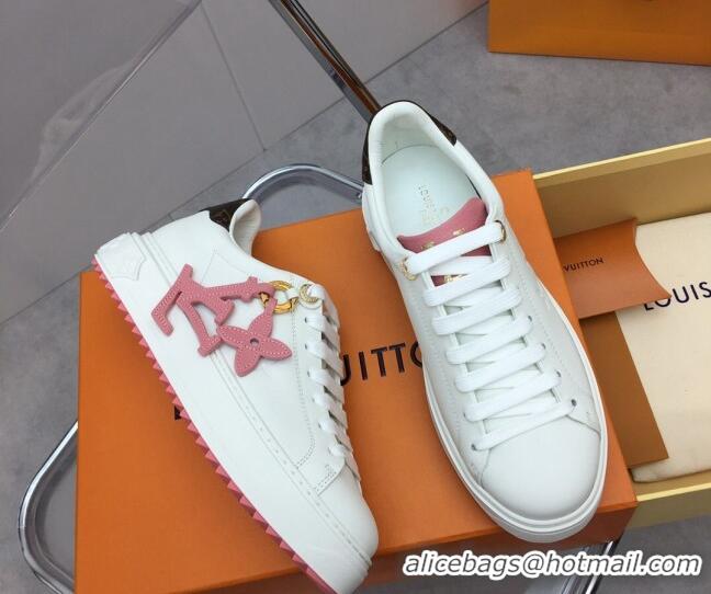 Hot Style Louis Vuitton Time Out Sneaker in Calf Leather with LV Charm White/Pink 022875