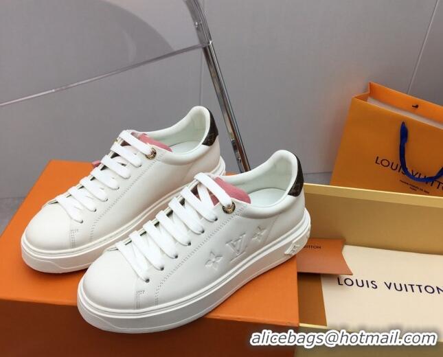 Hot Style Louis Vuitton Time Out Sneaker in Calf Leather with LV Charm White/Pink 022875