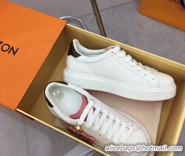 Hot Style Louis Vuitton Time Out Sneaker in Calf Leather with LV Charm White/Pink 022875