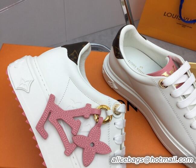 Hot Style Louis Vuitton Time Out Sneaker in Calf Leather with LV Charm White/Pink 022875